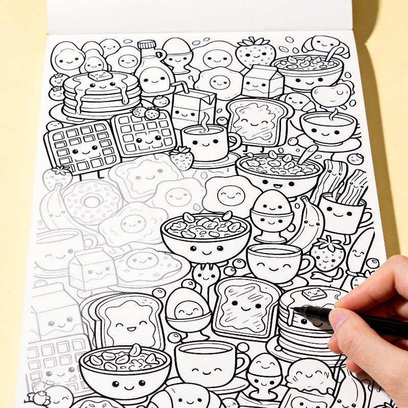 Food And Snacks Coloring Book - Книга-раскраска для взрослых: рисунки от руки