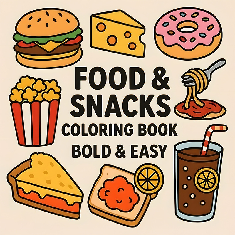 Food And Snacks Coloring Book - Толстая книжка-раскраска на тему еды и