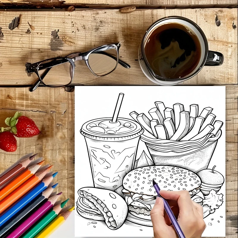 Книга-раскраска для взрослых в – обзор и цена Food And Snacks Coloring Book