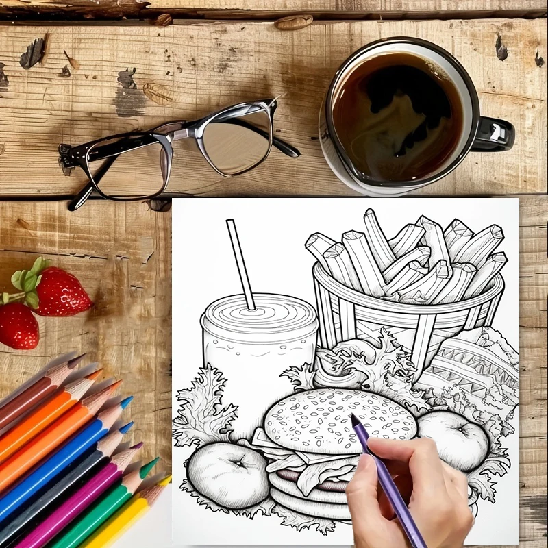 Книга-раскраска для взрослых в – обзор и цена Food And Snacks Coloring Book